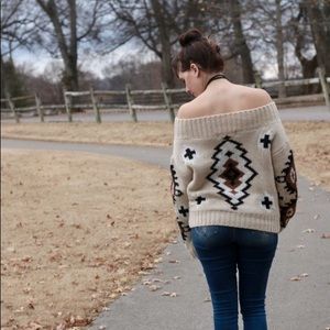 chicwish Sweaters - Aztec Off the Shoulder Sweater chicwish Sweaters - Aztec Off the Shoulder Sweater